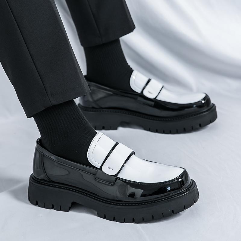 Fashion Slip On Thick Soled Men's Leather Shoes Fashion Casual Style Office and Leisure Work Outdoor Trendy Shoes 38-46 Black White
