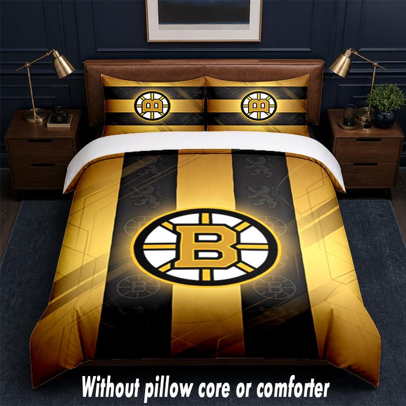 Set Biancheria da Letto Design Boston Bruins 1 Copripiumino + 2 Federe Morbido Traspirante Biancheria da Letto per la Casa