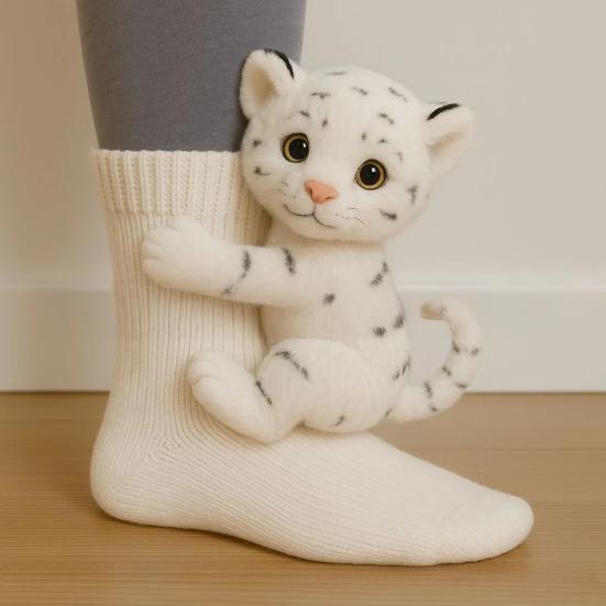 3D Plysj Dyresokker Søte Strikkede Sokker med Myke Dyr Elastiske Morsomme Dovendyr Kattesokker for Dyreelskere Julegave