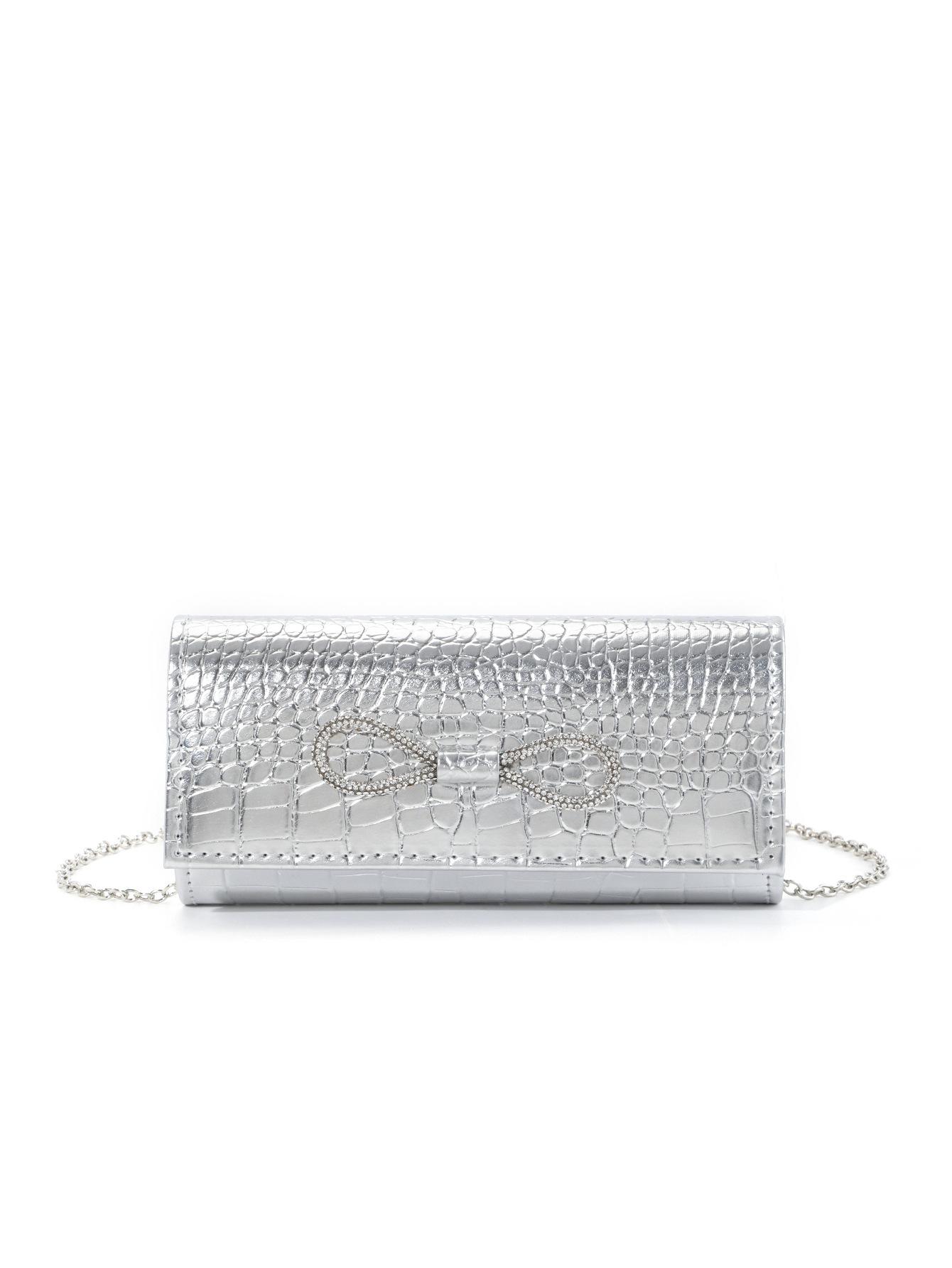 

Women Evening Handbag Shiny Crystal Bow Flap Clutch Purse for Women Wedding Prom Cocktail Party Crossbody Shoulder Bags срібний