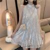 Sequin Crew Neck Dress Women's Off-the-shoulder Loose and Thin Small Temperament High-end Sleeveless Vest Skirt Long Dress