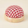 Wooden Base Pincushion Plaid Pattern Gingham Pin Cushion Hemisphere Shape for Crafters,