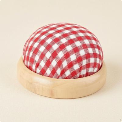 Wooden Base Pincushion Plaid Pattern Gingham Pin Cushion Hemisphere Shape for Crafters,