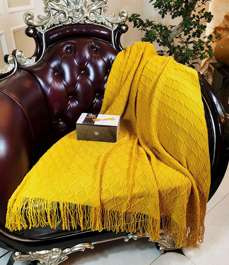 Soft and Comfortable Solid Color Throw Blanket Knitted Sofa Blanket Car Rhombus Air Conditioning Blanket Tassel Nap Wool Blanket