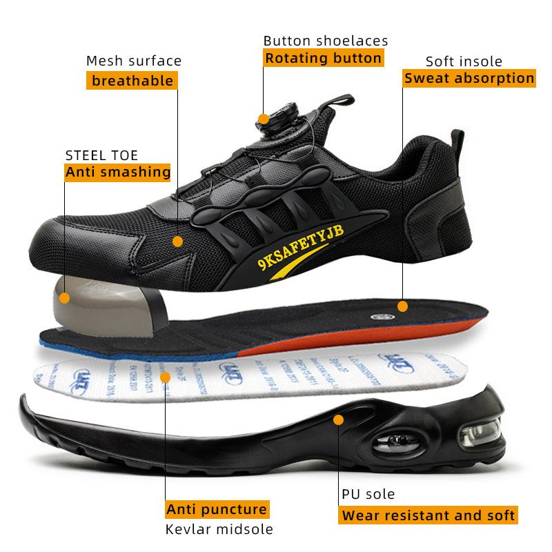 Air cushion Safety Shoes Men Rotating button Fashion Sports shoes Puncture-Proof Indestructible shoes Work Boots Steel toe shoes