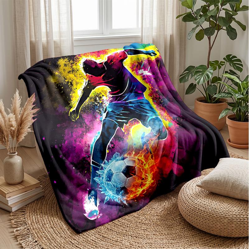 Soccer Passion In Flames Theme Blanket Lightweight Warm Flannel Blanket Decorative Throw Blanket for Home Decoration