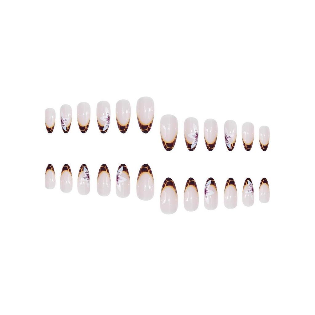 European & American Style Removable Almond-Shaped Short Fake Nails: Sweet, Cool Flower & Leopard Print Design