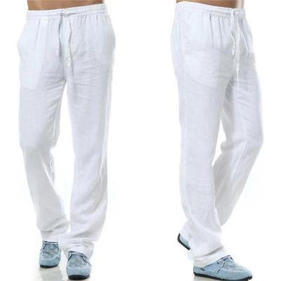 Men's Cotton Linen Pants Male Autumn Breathable Solid Color Linen Trousers Joggers Fitness Streetwear Back With Pocket