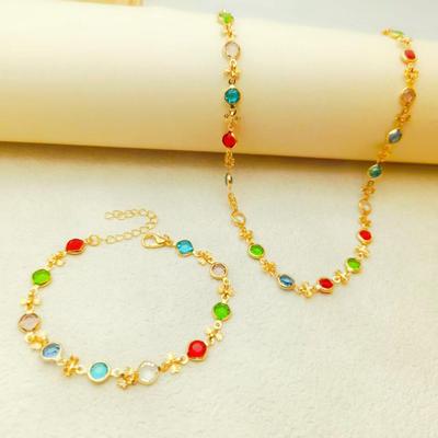 Elegant Colored Crystal Metal Clavicle Chain Layered Celebrity Bracelet