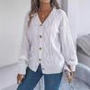 2025 Autumn/Winter V-neck Lantern Sleeve Cable Knit Button Cardigan Sweater for Women