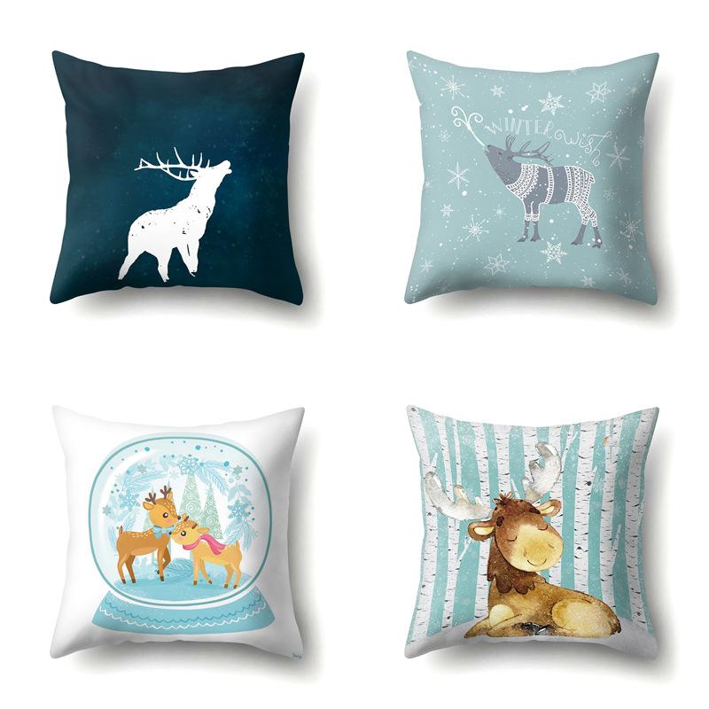Polyester Pillowcase Automobile Decoration Home Printed Deer Pillowcase Waist Cushion Cover Car Cushion Head Cushion Cover