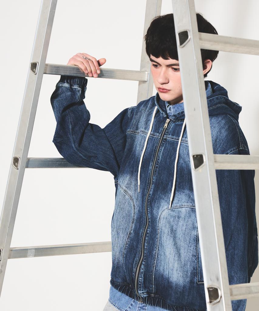 Annoyed Cut Brushed Denim Zip-Up Hoodie Lq1Ju032_Indigo