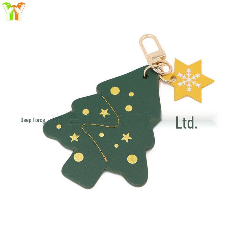 In Stock Creative Christmas Tree Pendant - Cute Leather Star Bag Charm & Snowflake Keychain Accessory