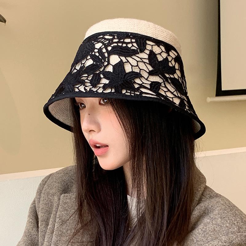 

Retro hollow bucket hat autumn and winter hat women s warm washbasin hat fashion versatile bucket hat One Size