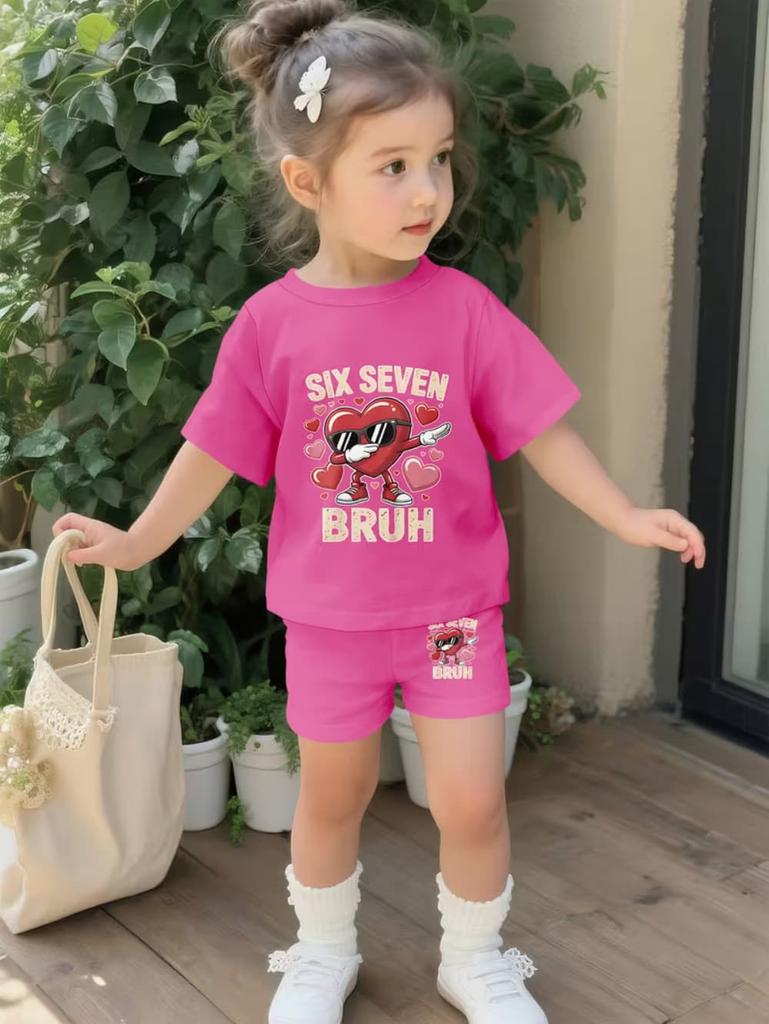 Summer Italian Brainrot 67 Six Seven Cartoon Print Sports Children's Set Short Sleeved Shorts 2PCS Set Girls Casual T-Shirt Set