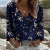Yousheng Women Tops Retro Floral Print Puff Long Sleeve Shirt V-neck Loose Fit Casual Blouse Breathable Daily Wear