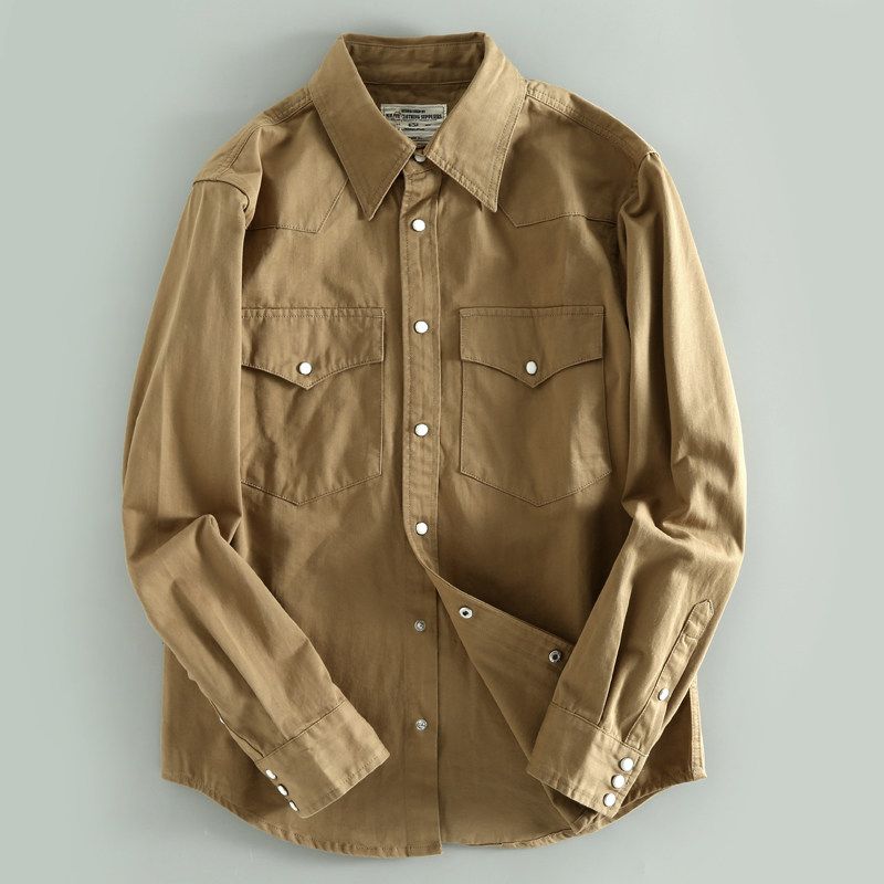 Fashion Cargo Breathable Anti-Wrinkle Men s Autumn and Winter New Men s Shirt Multi-pockets Foreign Trade Europe and America More than Shirts Khaki S