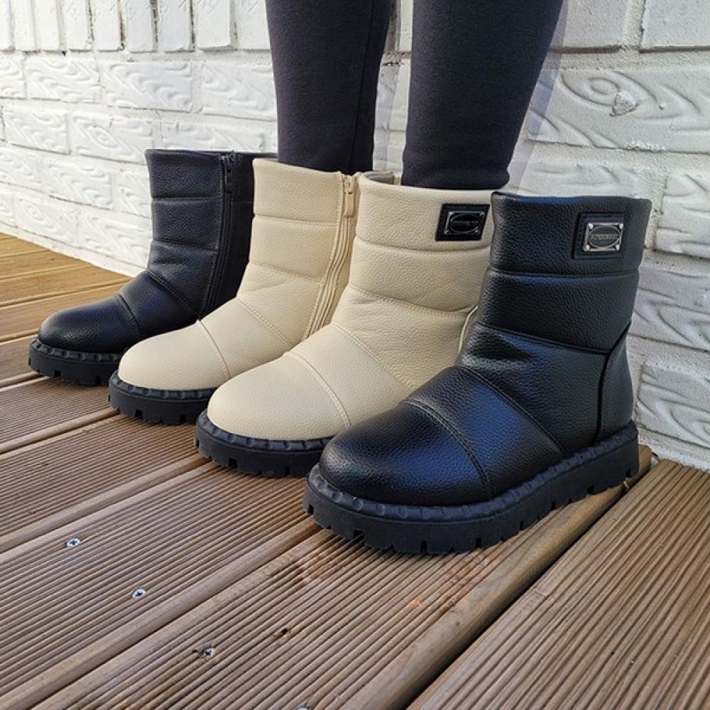 Superkamiwt Damen Winter Warme Leder Bequeme Kurze Walker Stiefel