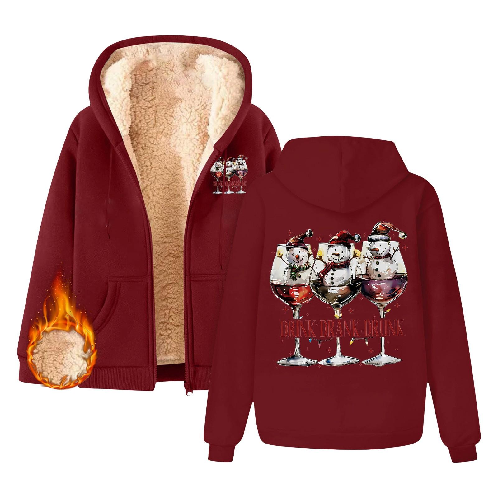 

Чоловіче та жіноче модне однакове пальто з товстим флісовим худі Толстовка з капюшоном Кардиган L винний