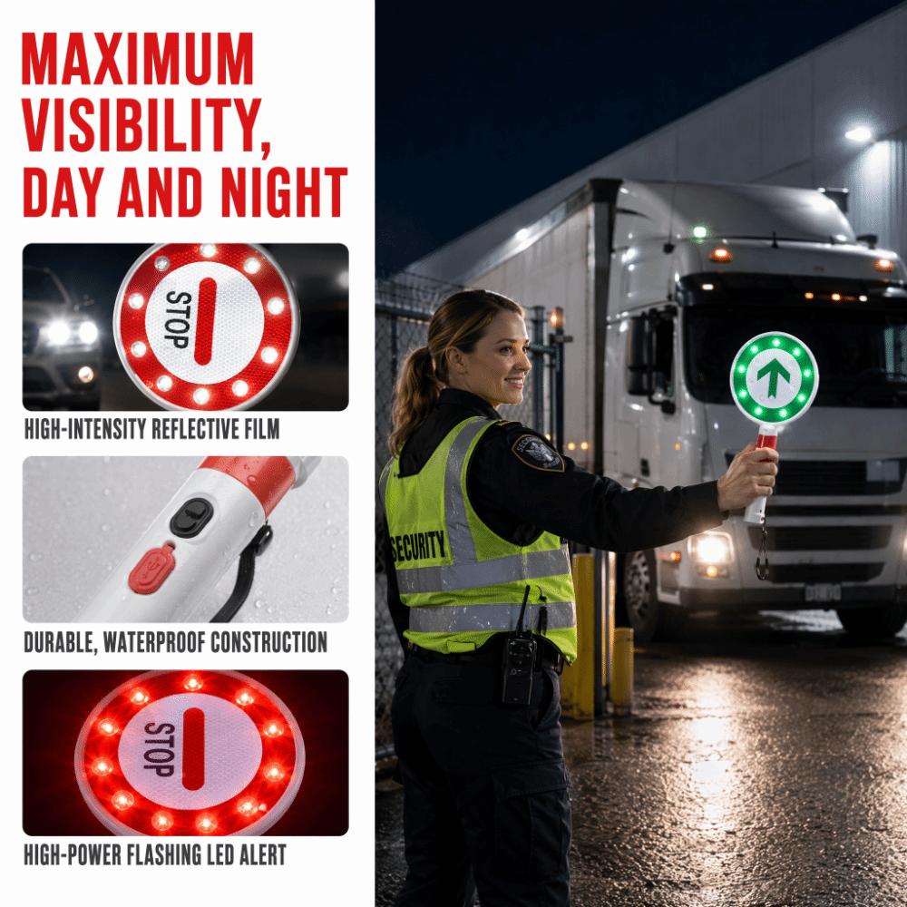 Reflective Handheld Stop Sign Reversible Stop Go Sign Convenient Warning Sign  Road Safety