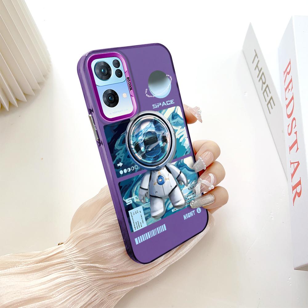 جراب هاتف مزدوج الجوانب مقاوم للصدمات ومضاد للسقوط بنمط مطلي بلون فضي ملون لهاتف OnePlus OPPO Reno Realme