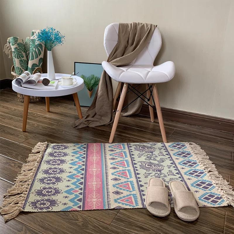 Cotton and Linen Carpet, Living Room Coffee Table Carpet, Bedroom Bedside Foot Mat Thickened Carpet, Bedroom, Foot Mat