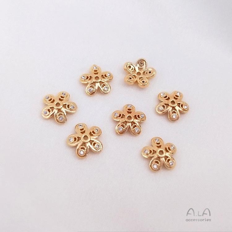 Capuchón de Cuentas de Flor y Copo de Nieve de Circonita Relleno de Oro de 14K para Pulseras DIY