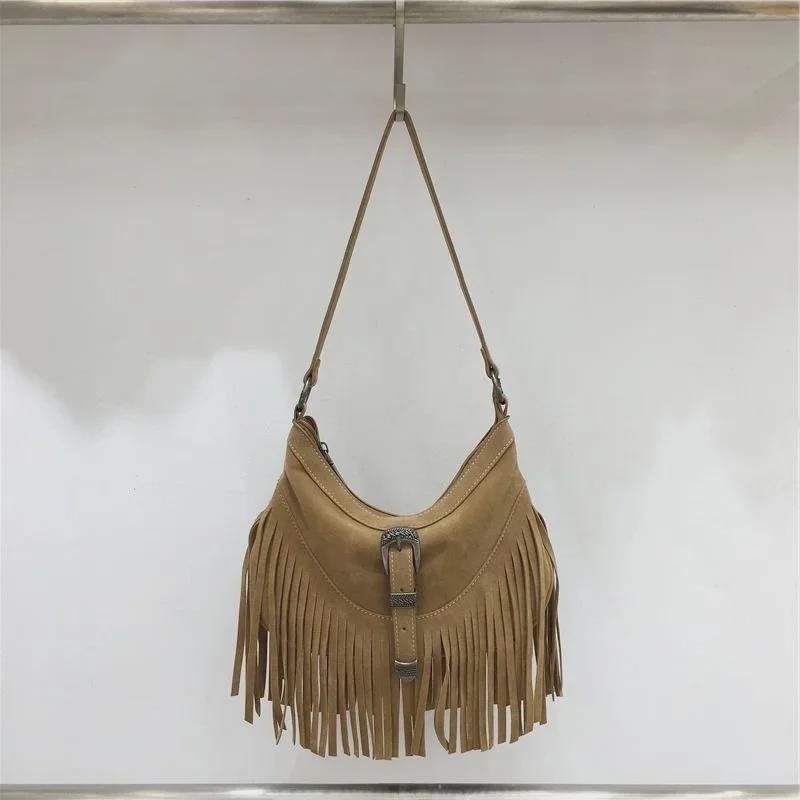 2024 Autumn/Winter Retro Suede Tassel Shoulder Handbag