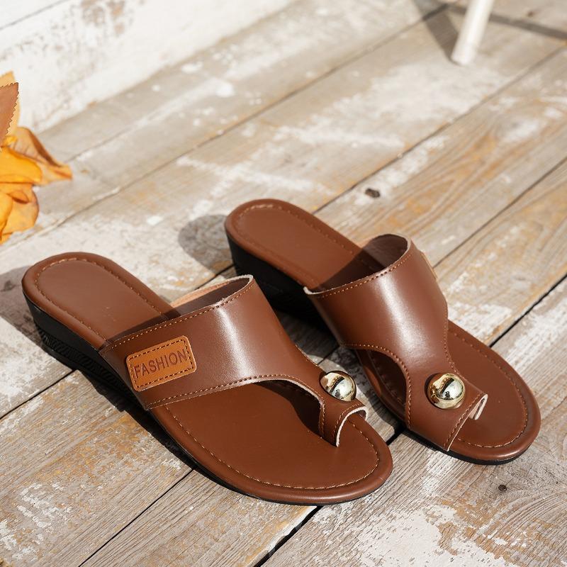 

Summer new set of toes and one pedal outside wearing cool slippers seaside vacation beach leisure wedge slippers 43 коричневый
