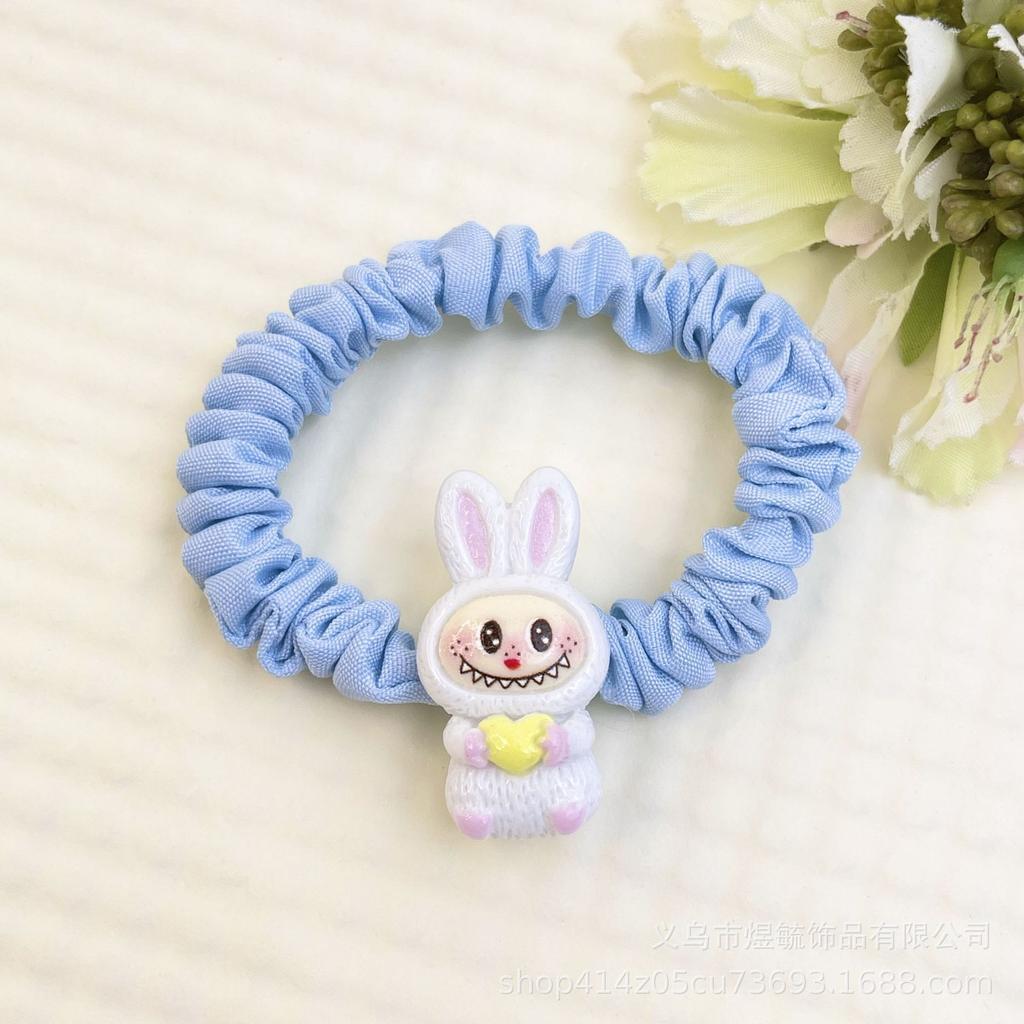 5 Fotos Dibujos Animados Labubu Goma Elástica para el Pelo Blanca Rota para Mujeres y Niños