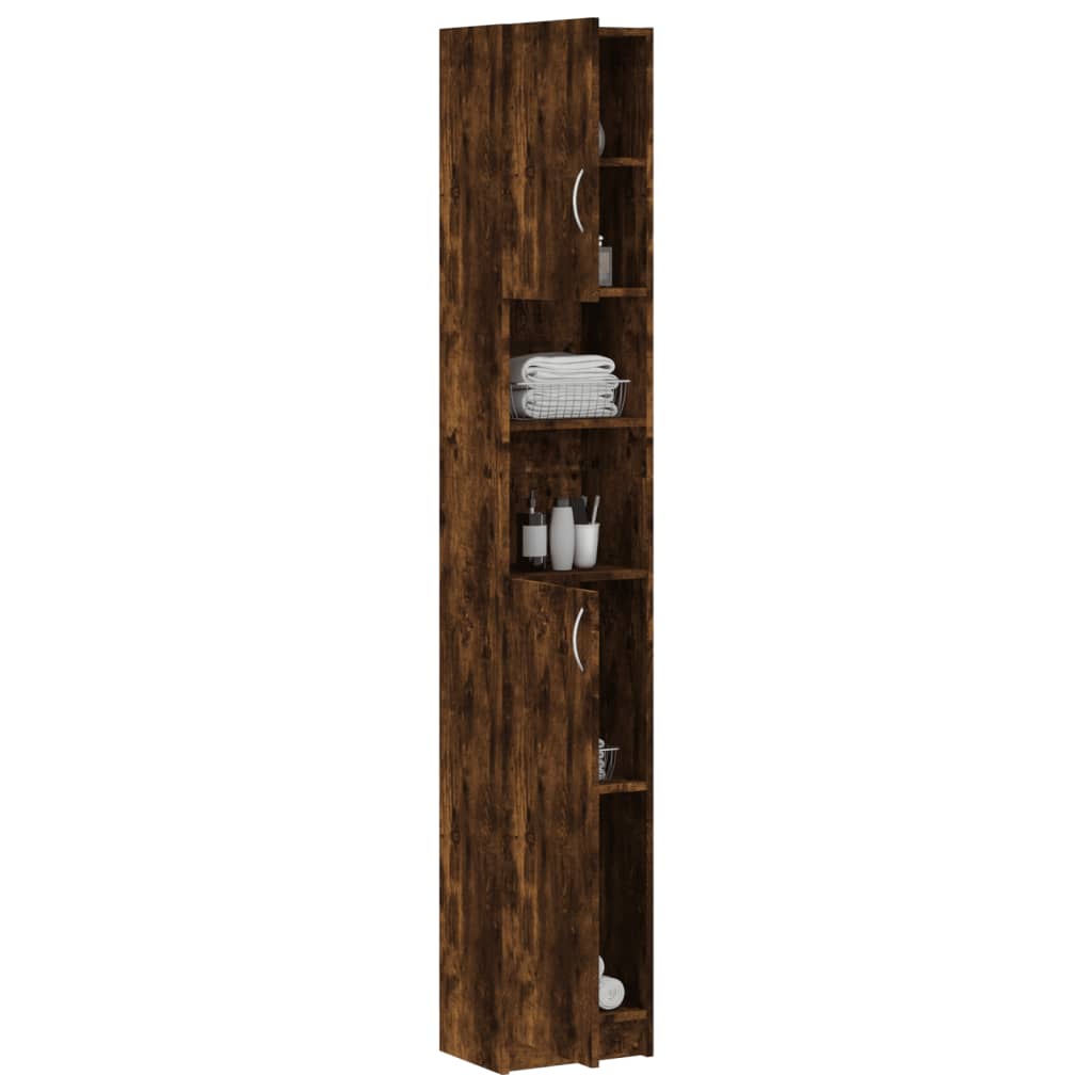 Bathroom Cabinet Smoked Oak Finish 32 x 25.5 x 190 cm Particleboard