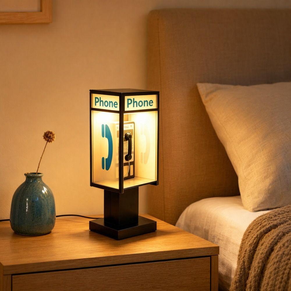 Soft Warm Glow Vintage Phone Booth Night Light LED Light Desktop Table Lamp  Office Desktops