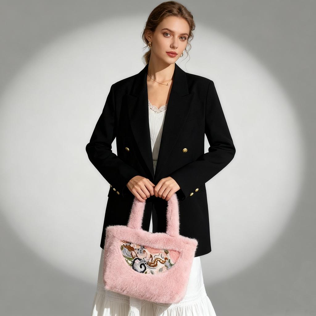 Tote Fluffy Bag Faux Fur Purses for Women Plush Handbag Cute Purse For Fall Winter Clutch Top Handle Bag Fuzzy Underarm Hobo Bag Casual Work Satchel