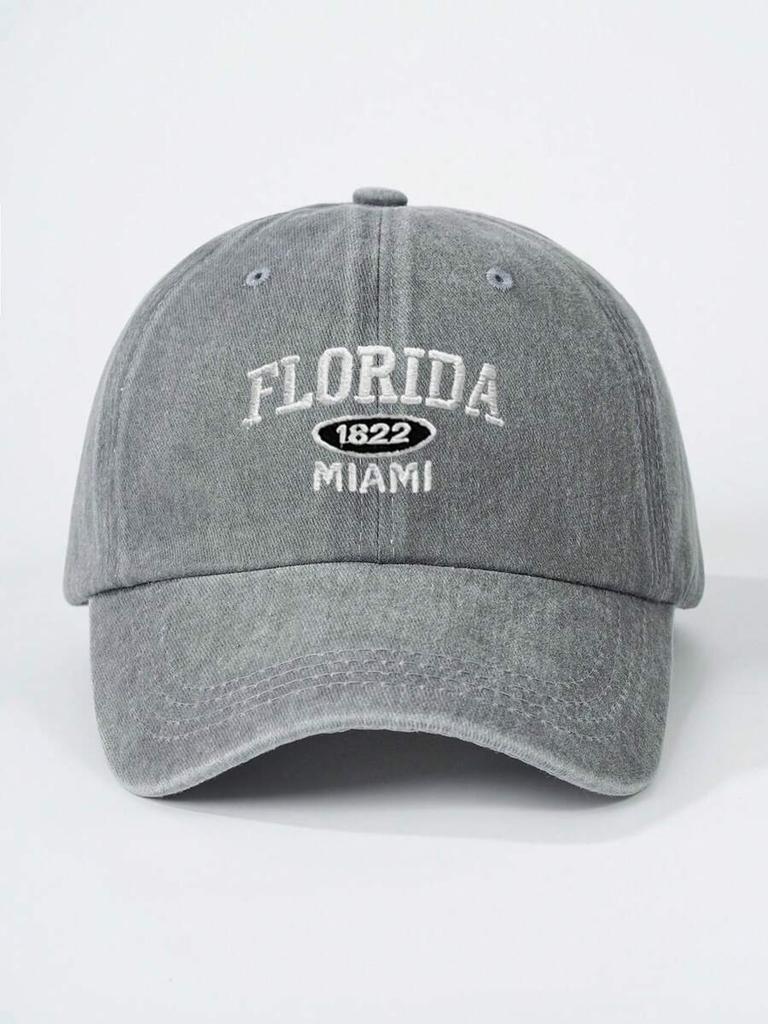 Washed Denim Baseball Cap With Florida 1822 Miami Embroidery Adjustable Outdoor Sun Hat