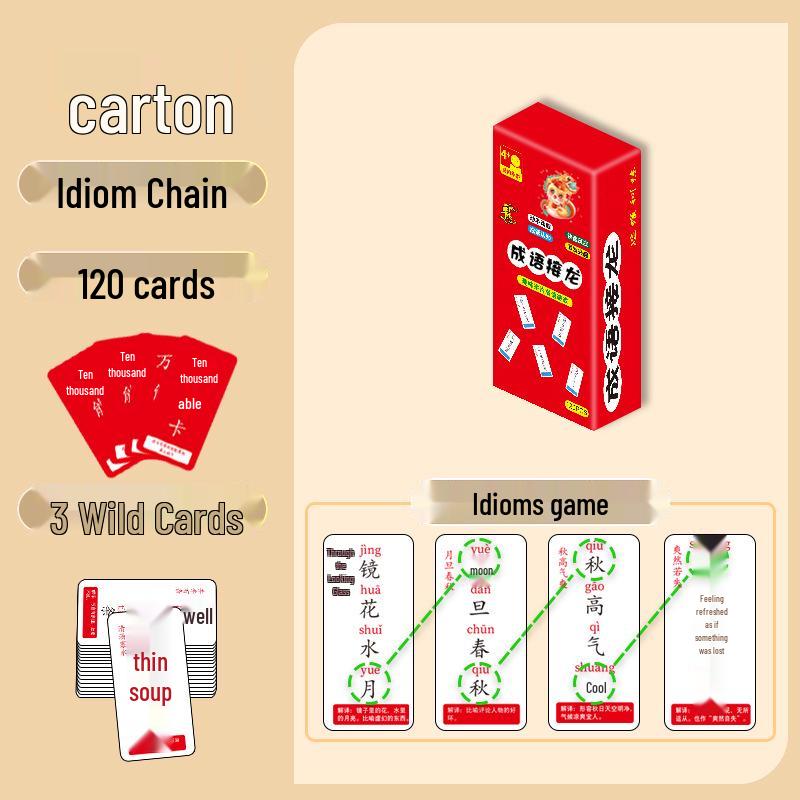 Educational Chinese Idiom Card Game for Kids: Picture-Based Solitaire All Idioms Connect + QR Code Audio