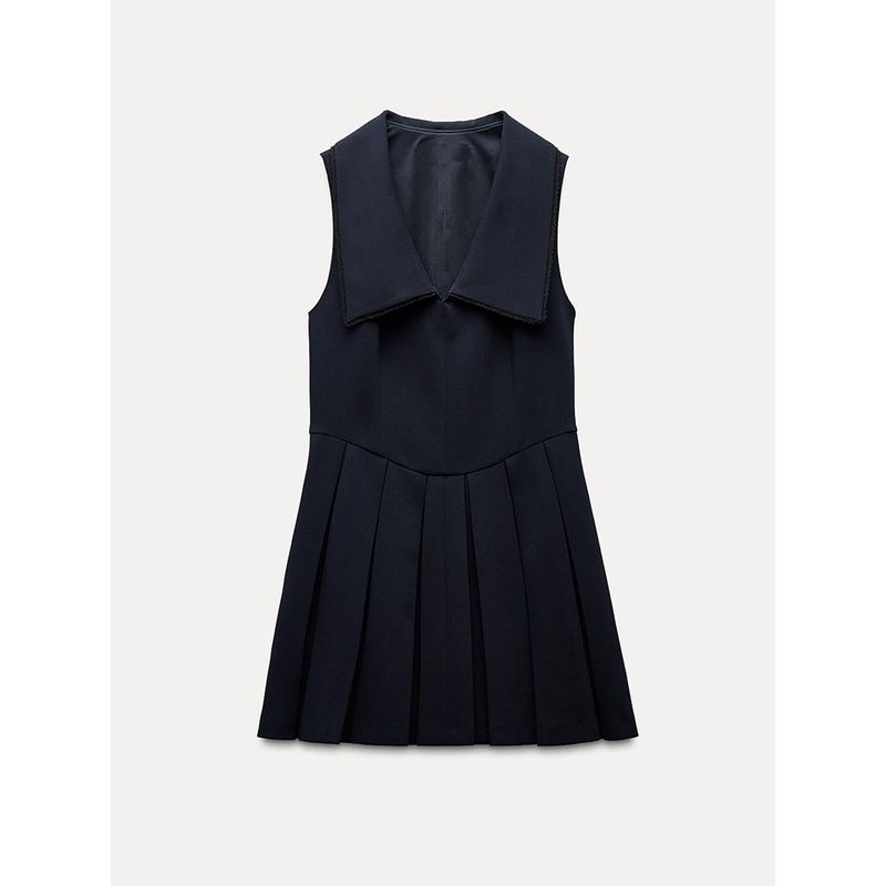 Za2025 Spring New Women's Clothing Preppy Style Wide Pleated Sleeveless Lapel Silm Short Dress 2124550