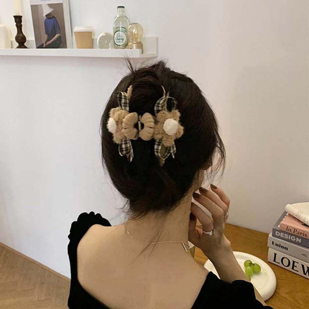 

Barrettes Knitted Flower Acrylic Bownot Hair Ornaments Hair Clips Korean Style Flower Hair Claws коричневый