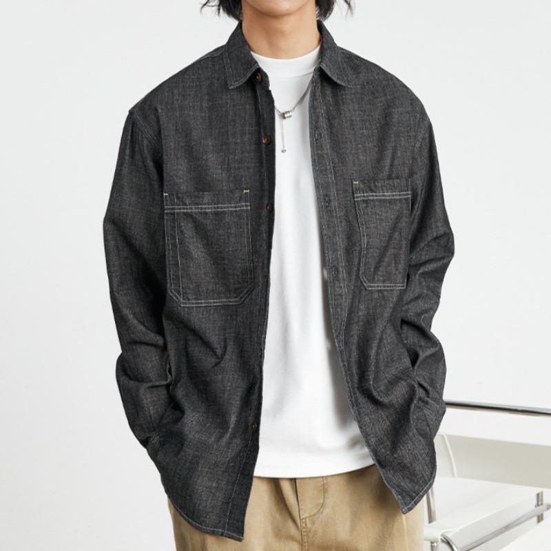 Spring and Autumn New Men's Retro Loose Denim Long Sleeve Shirt