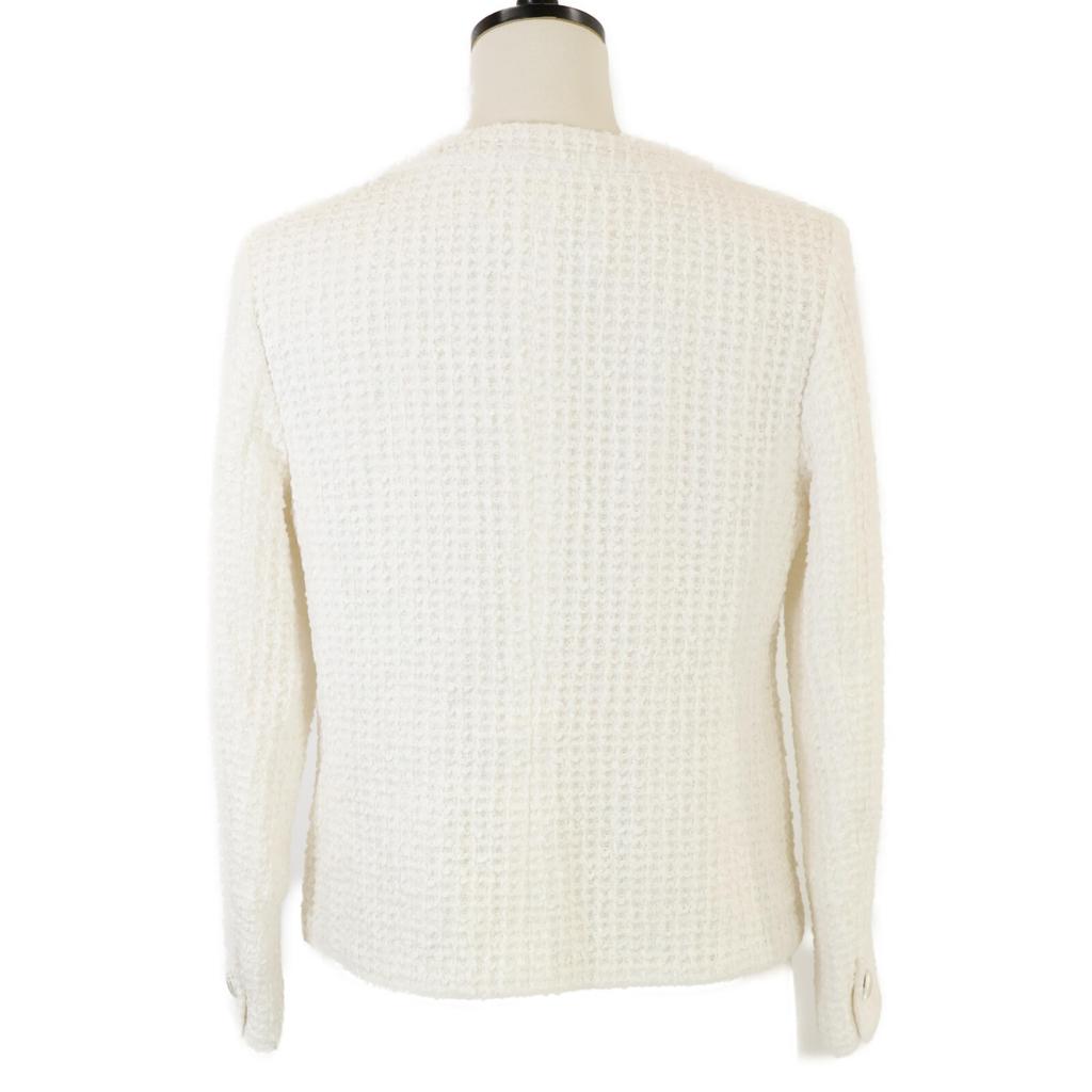 Chanel Inländisch regulär 23Edelstahl P74453V66060 Klarer COCO-Knopf Tweed kragenlose Jacke 36 weißGebraucht