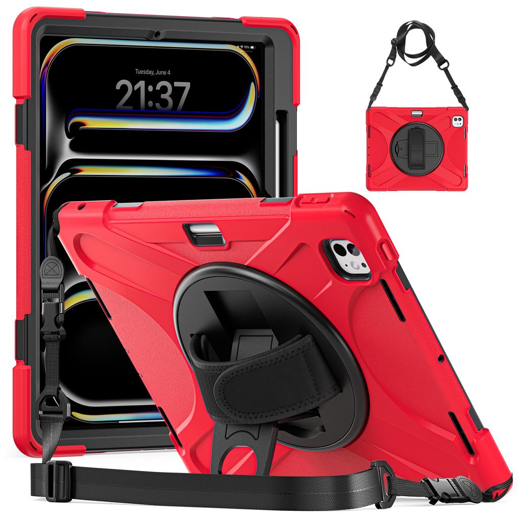 Für iPad Pro 13 (2024) Hülle Ständer Stifthalter TPU+PC+Silikon Tablet-Hülle mit Schultergurt
