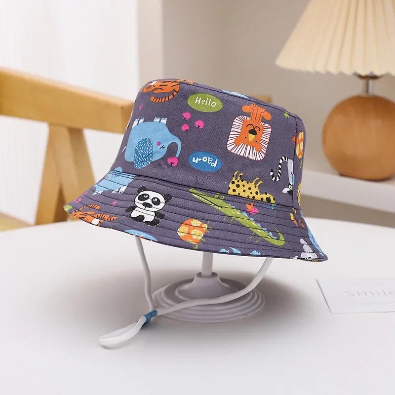 Baby Sun Hat Summer Kids Cartoon Dinosaur Print Soft Cotton Bucket Hat For Girls Boys Panama Beach UV Protection Cap Children