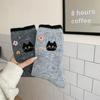 Cute Cartoon Cat Thickened Wool Socks for Autumn and Winter, Women's Warm Mid-calf Socks, Color-blocking Pile Socks