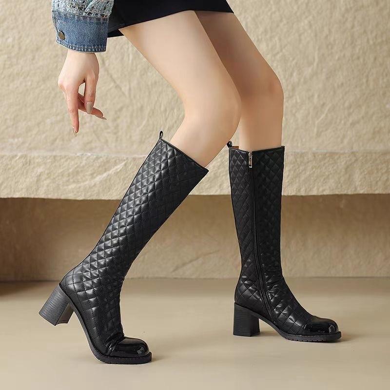 

High-top Boots - New Style for Autumn and Winter, Round Toe, Thick Heel, Long Boots, Women s Shoes 40 чорний