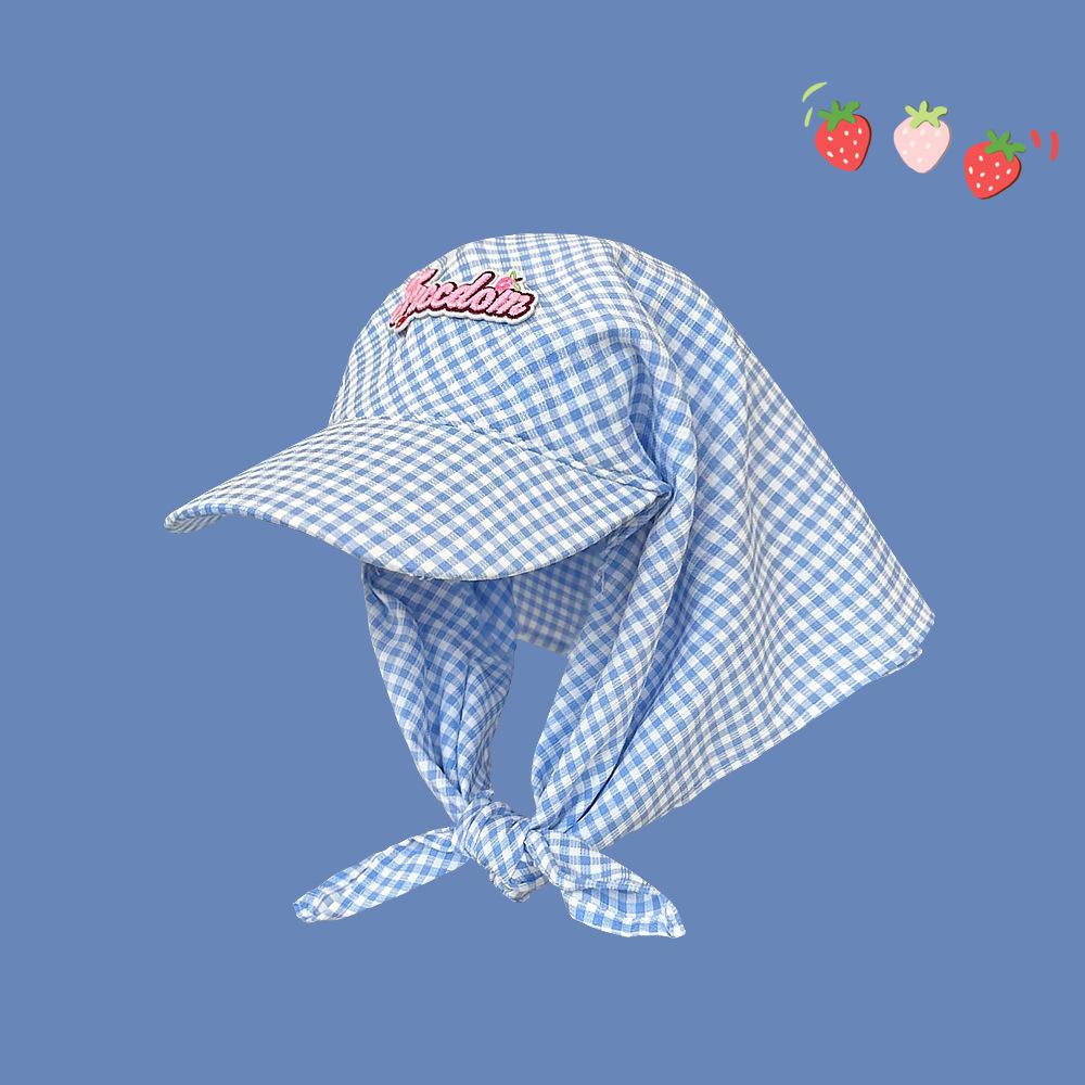 Women's Sunshade Hats Plaid Simple Sweet Personality Fashion Trendy Korean Style Versatile Headwears Outdoor Beach Head Scarfs