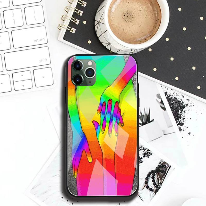 Custodia per Telefono Arte Digitale Amore Trippy Psichedelico Vetro Temperato Per iPhone 12 pro max mini 11Pro XR XS MAX 8 X 7 6S 6 Plus SE case