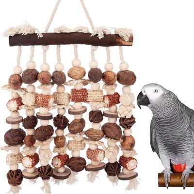 Großes Kauspielzeug für Papageien, farbiges Vogelkäfigspielzeug aus Holz, natürliche Maisnüsse, Papageienspielzeug für Graupapageien