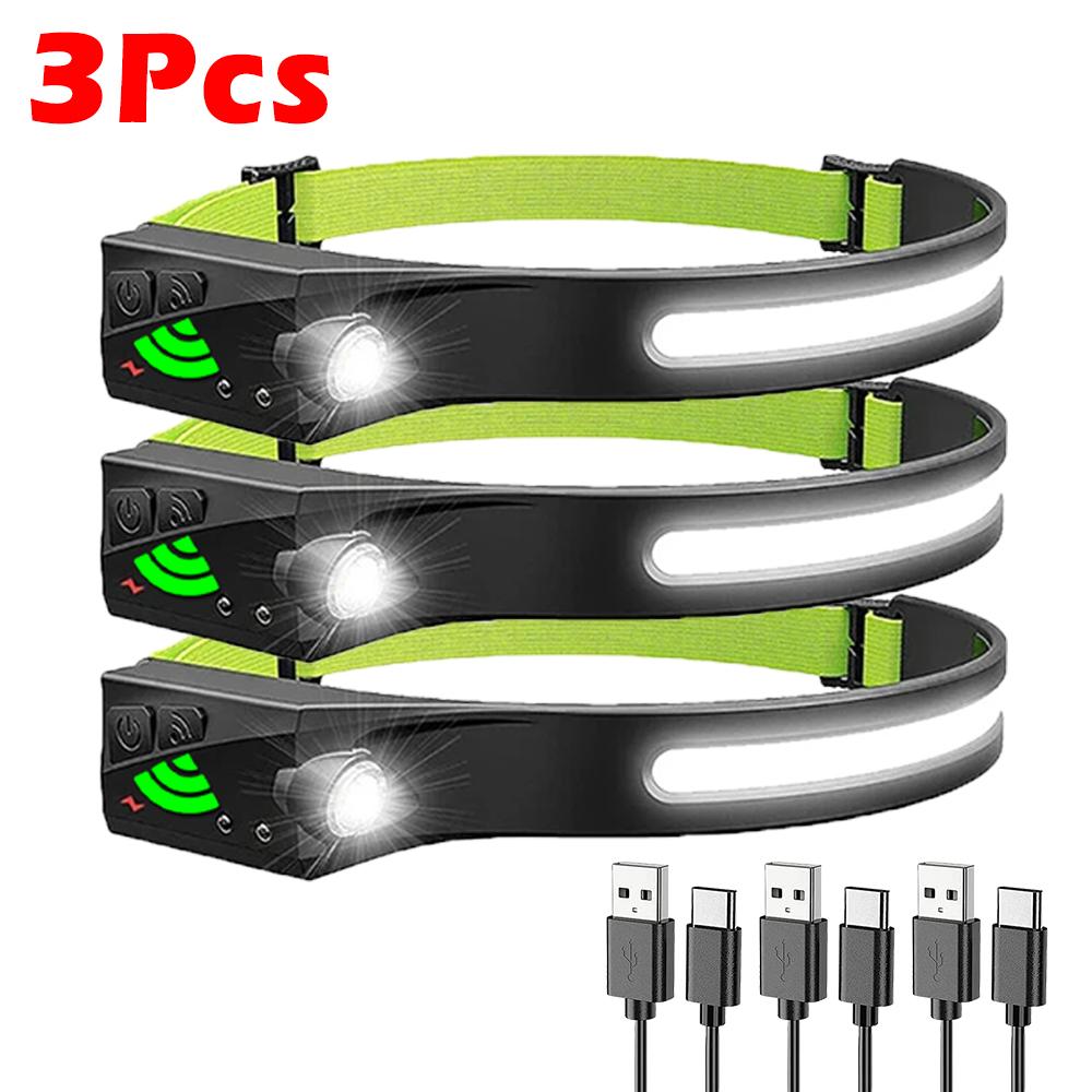 COB LED Sensor Headlamp USB Rechargeable Camping Search Light Built-in Battery Headlight Led Head Torch for Fishing Camping