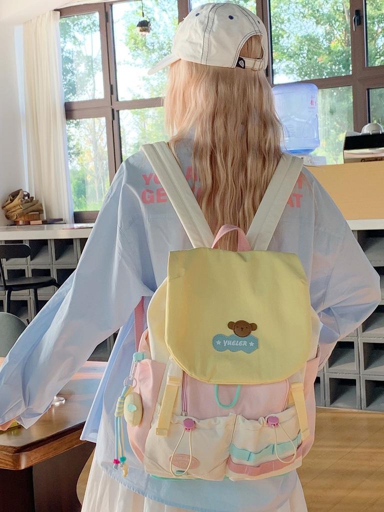 Fresh College Student Backpack With Anti Splash Nylon Fabric And Letter Pattern For Girls