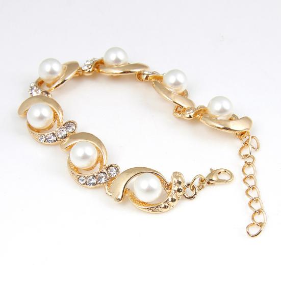 Yousheng Women Bracelet Electroplating Rhinestone Fine Workmanship Luxurious Bright Luster Decoration Temperament Adjustable Imitation Pearls Bracelet