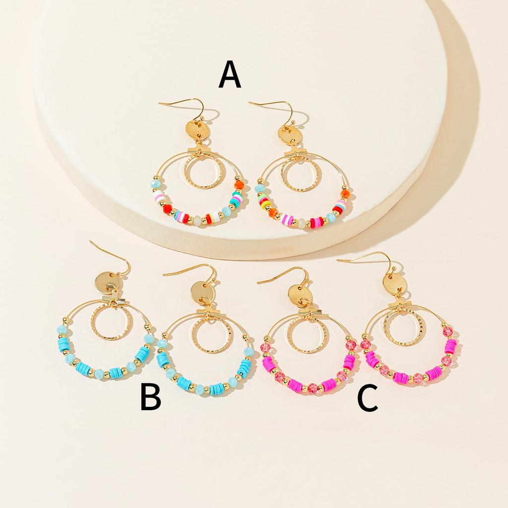 Explosive color hollow rice bead earrings Bohemian style women's jewelry earrings design sense spot